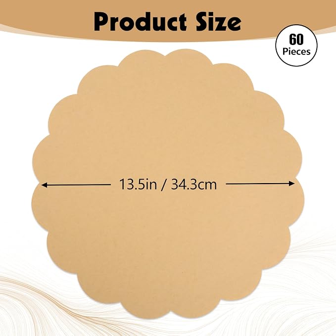 60 Pcs Kraft Paper Placemats, 13.5 Inch Disposable Scalloped Table Mats | Thick - Image 2