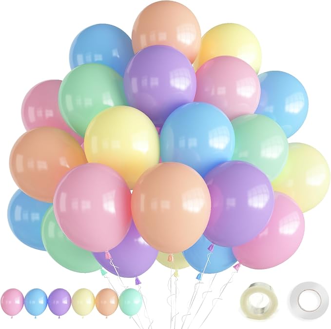 Pastel Balloons, 12 Inch 60 Pcs, Birthday Party Decor | Pastel Rainbow Balloons by Haolongfa