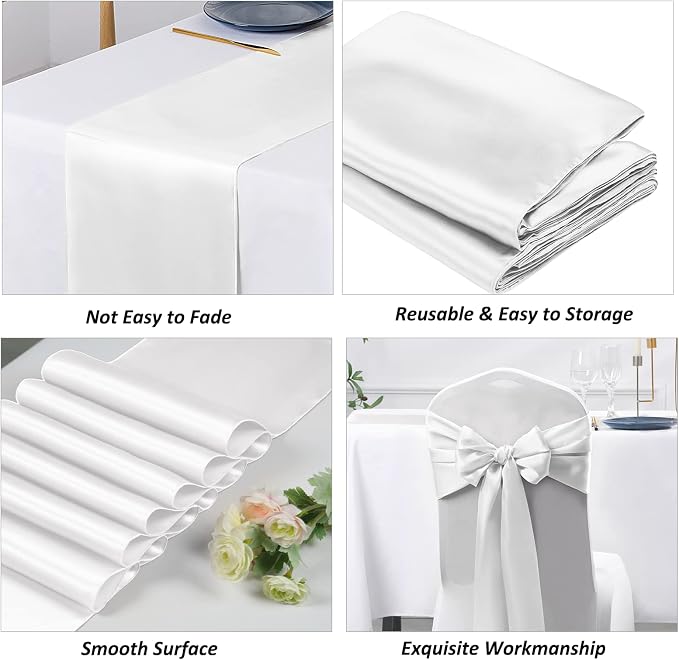SiinvdaBZX 24 Pcs White Satin Table Runner 12 x 108 inches Long | Bright Smooth - Image 5