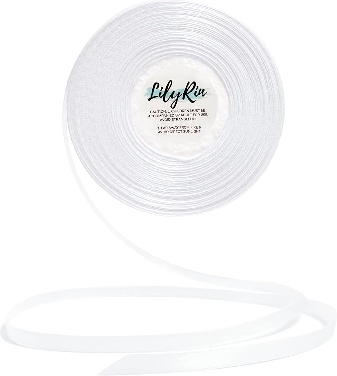 White Ribbon 1/4 Inches 36 Yards Satin Roll Perfect by LilyRin