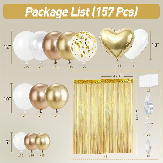 157Pcs White and Gold Balloon Garland Arch Kit - Image 2