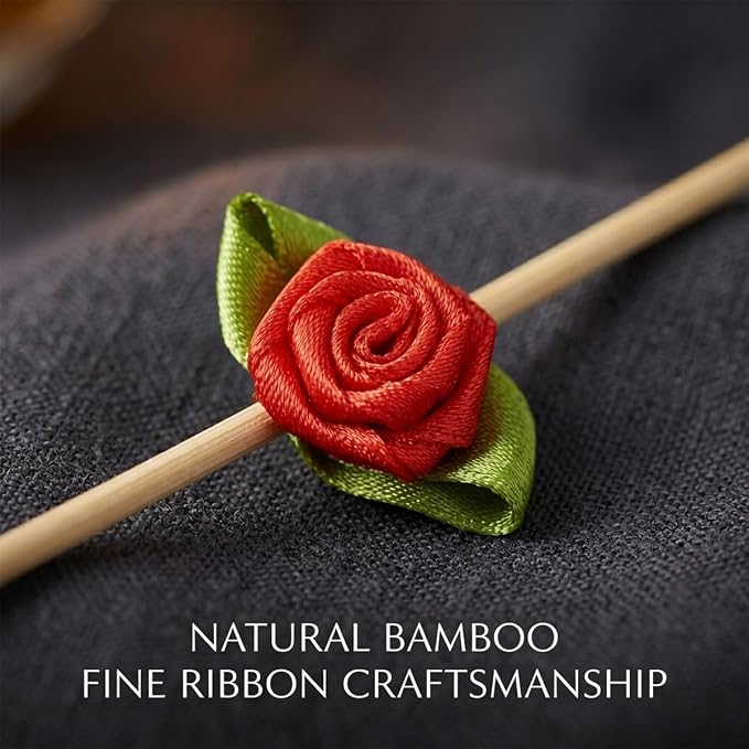 100PCS 4.7" Flower Cocktail Picks, Ribbon Rose Toothpicks Appetizer Skewers | - Image 6