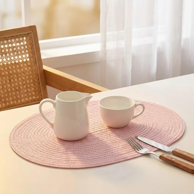Placemats Set of 6, Woven Oval Braided Dining Table Mats | 12 x 17.5 Inch Size - Image 4