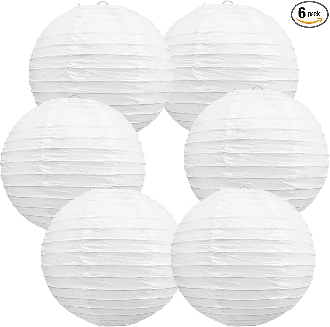 BEISHIDA 8 Inch White Paper Lanterns 6 Packs Hanging Round Chinese Lantern | by Beishida