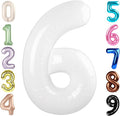6 Balloon Numbers Birthday Decorations, 40In White Balloons by Mluchee