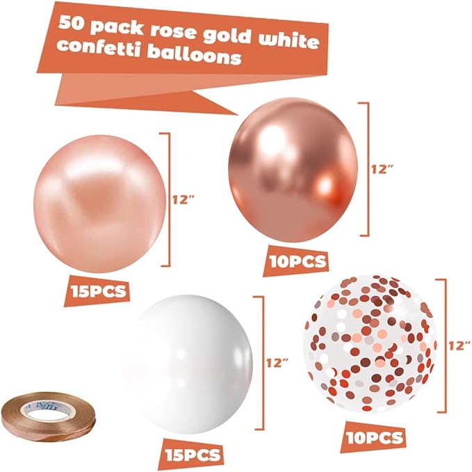 Zesliwy Rose Gold Balloons, Party Decor | Rose Gold Metallic White Balloons - Image 2