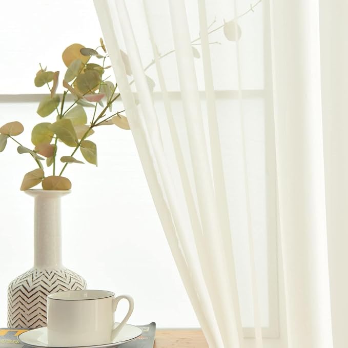 SpaceDresser Ivory Sheer Curtains 4 Panels Rod Pocket Semi-Sheer Curtain 54 - Image 4