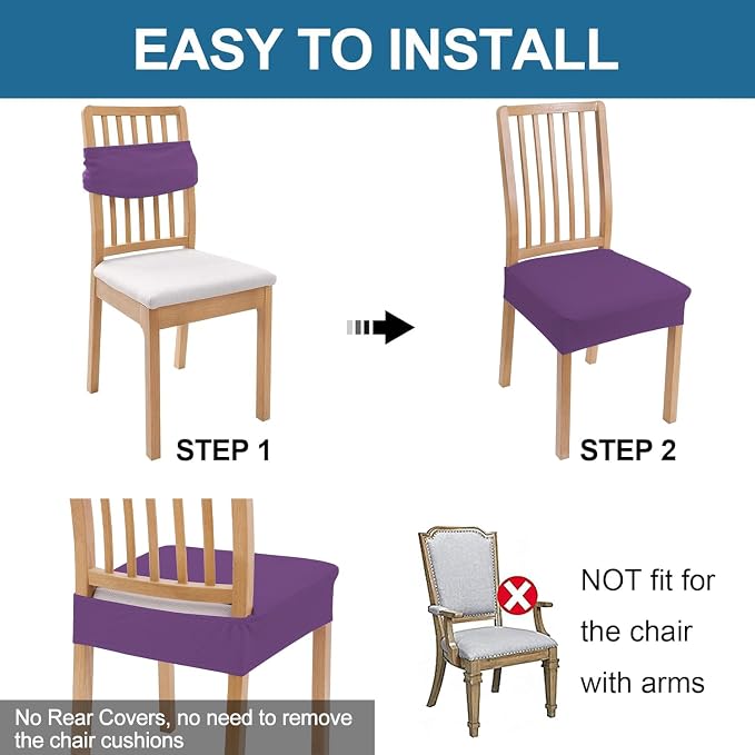 Smiry Waterproof Seat Covers for Dining Room Chairs, No Rear Covers | Stretch - Image 6