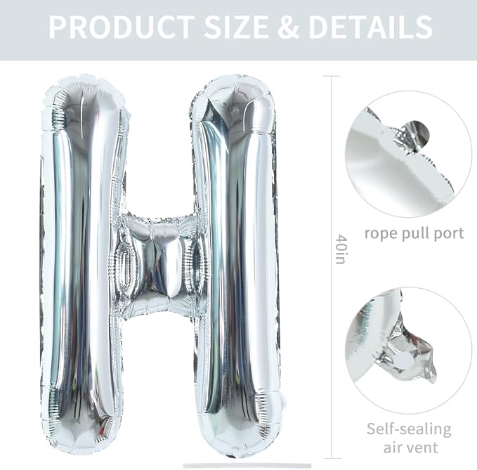 TONIFUL 40 Inch Large Silver Letter H Foil Balloons Alphabet Balloons | Giant - Image 2
