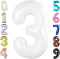 3 Balloon Numbers Birthday Decorations, 40In White Balloons by Mluchee