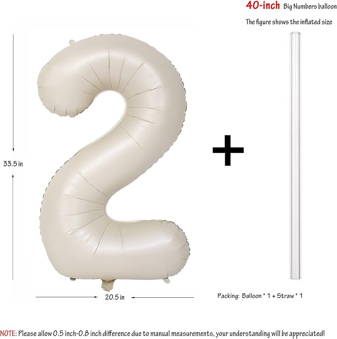 40 In Cream white Number Balloons Helium Foil Mylar Balloon Digital 2 | - Image 2