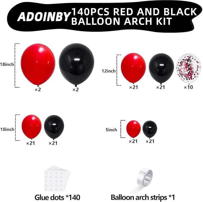 Red and Black Balloon Arch Kit, Graduation, Anniversary, Prom Decorations - Image 2