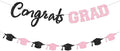 Prestrung Congrats Grad Banner Pink Black Graduation Banner by Blopee