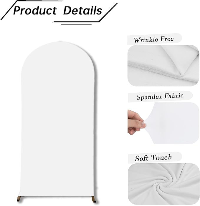 bricia Wedding Arch Backdrop Stand Cover, 7.2FT Double Sided Stretchy Arch Cover Fitted Wedding Birthday Party Banquet Decoration (White 86.4''Lx48''W)