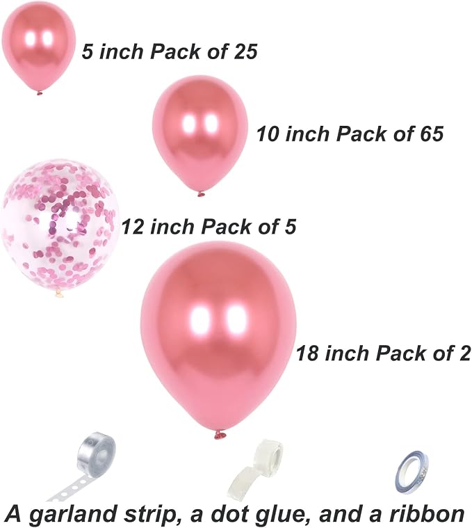 AULE 100Pcs Metallic Pink Balloons 18/12/10/5 Inch Different Sizes | Chrome - Image 7