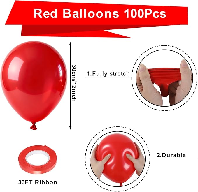 Patimate Red Balloons 100 Pack 12 Inch Matte Red Latex Party Balloons | - Image 2