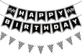 MEETINGU Black and White Checkered Flags and Race Car Happy Birthday Banner by MEETINGU