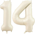 Cream Number 14 Balloons, 40 Inch 14 Balloons Giant Helium Foil Mylar Beige 14 by BBPOOL