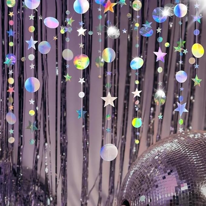Iridescent Party Star Circle Dot Decoration Iridescent Hanging Garland Streamer by Eeatour