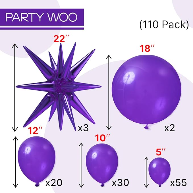 PartyWoo Dark Purple Star Spike Balloon Arch Kit 110pcs Different Sizes | 18 12 - Image 4