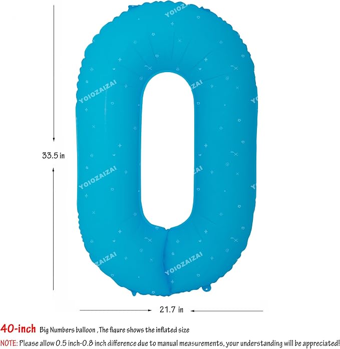 40 IN Blue Birthday Number 0 Balloon Fluorescent Blue Helium Foil Balloon | - Image 2