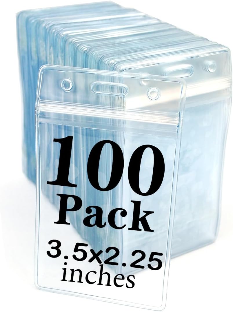 Name Tag 100 Pack Badge ID Card Holders Clear Plastic Vertical Premium Badge Holder