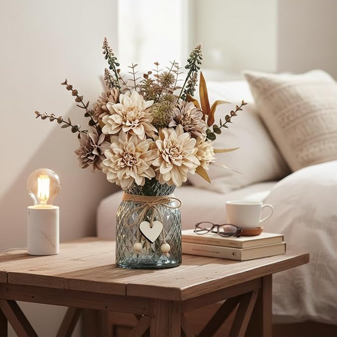 Leftover Faux Flowers in Vase, Light Brown Fall Fake Flowers - Image 2