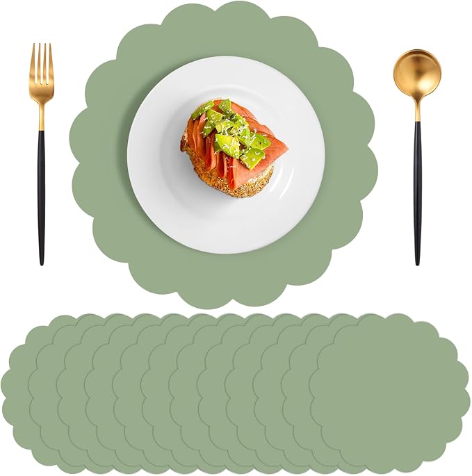 NatNarr 60 Pcs Sage Green Scalloped Paper Placemats, 13.5 Inch | Disposable by NatNarr