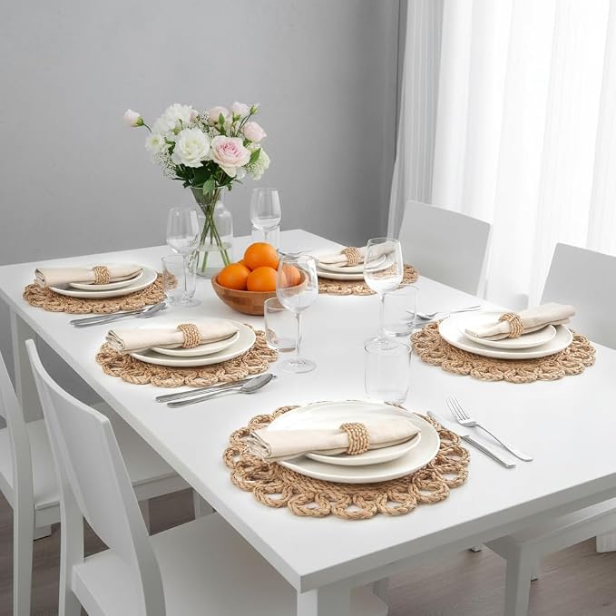 13.8" Corn Husk Woven Round Placemats Set of 8 - Image 7