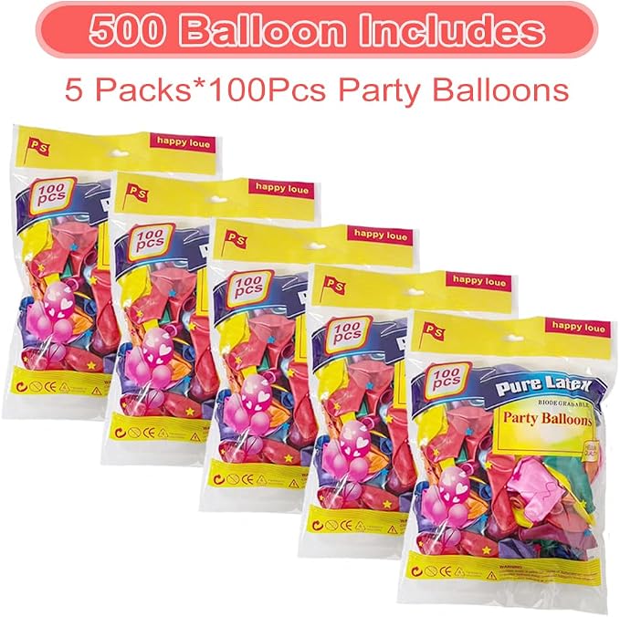 500 Pcs Balloons Assorted Colors, Rainbow Birthday Balloons Bulk Pack of Strong - Image 3