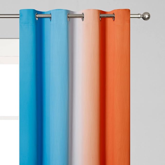 Orange and Blue Blackout Curtains 96 Inches Long, Full Light Blocking Gradient - Image 4