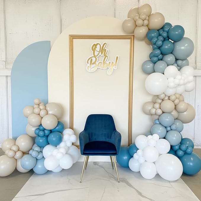 Dusty Blue White Sand Balloons Garland Arch Kit 152pcs Dusty Blue Sand White - Image 5