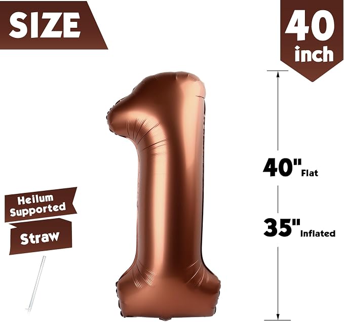 40 Inch Brown Number 1 Balloon Birthday Party Decorations - Image 5