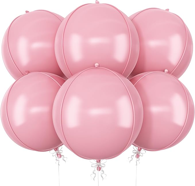 6Pcs Baby Pink Round Foil Balloons, 22inch Large 4D Helium Light Pink Mylar by vibzox