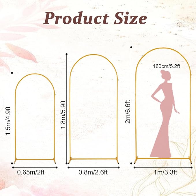 Vincidern Metal Wedding Arch Backdrop Stand Set of 3, Party Arch Stand - Image 4