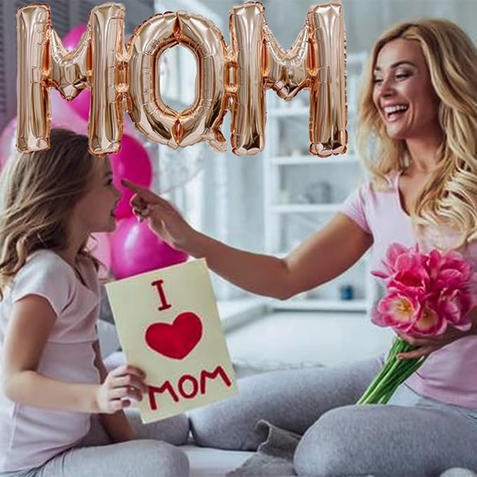 Mother's Day Balloons Rose Gold Mom Balloons Letter Balloon Conjoined Mom Foil - Image 4