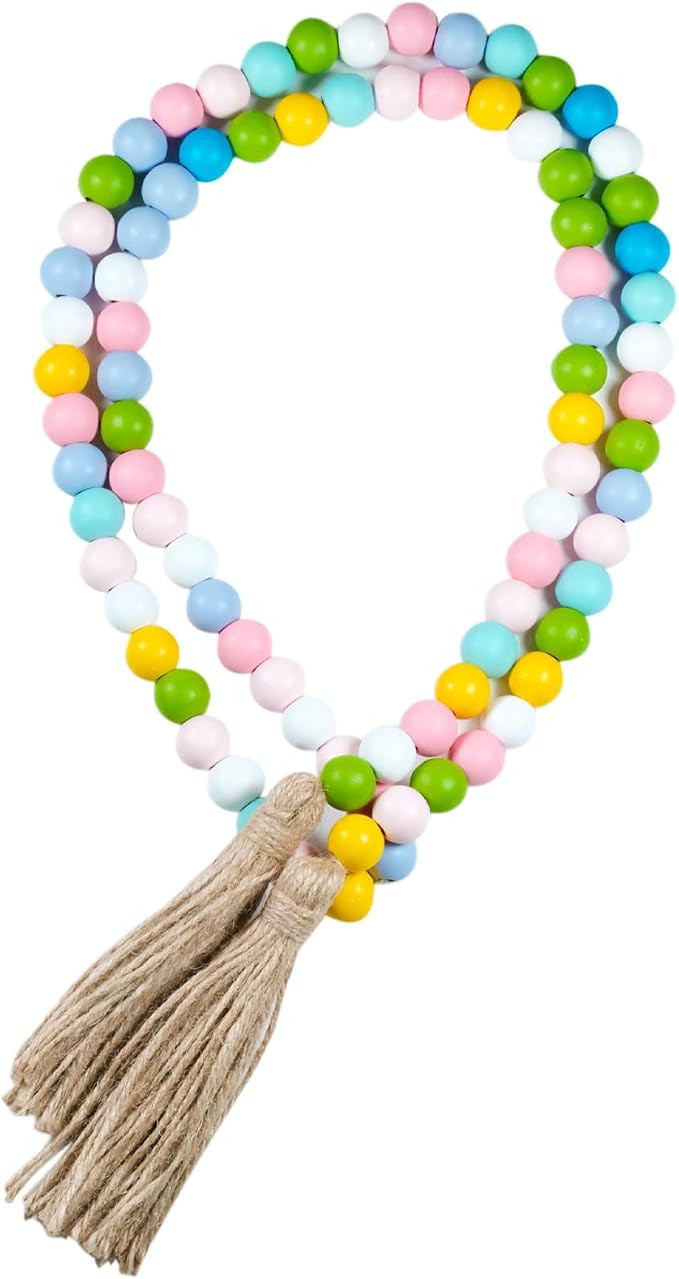 Farmhouse Wood Beads Garland, 58 Inch Boho Home Decor by TACOLO