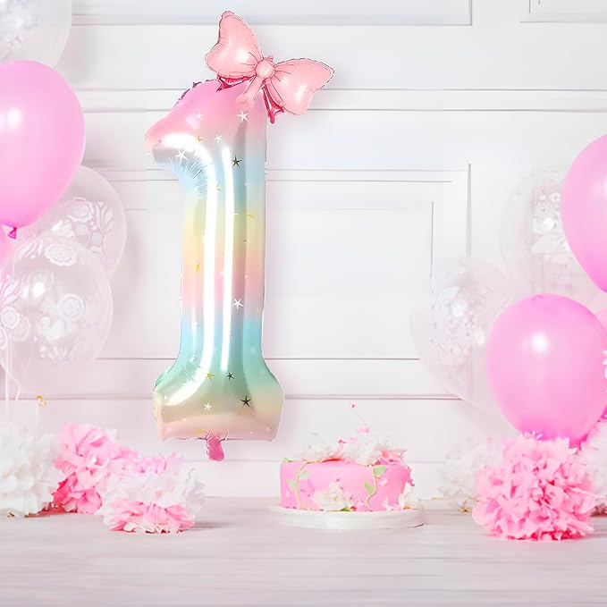 Number 1 40 Inch Rainbow Star Gradient Giant Number Balloon & Mini Bow Balloon - Image 3