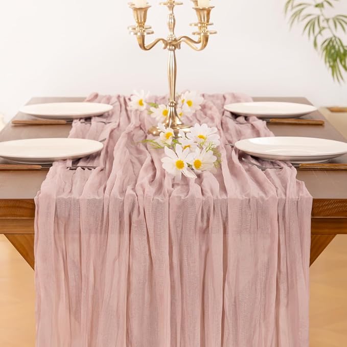 Cheesecloth Table Runner Summer Boho Wedding Birthday Party Home Decor | Pink - Image 2