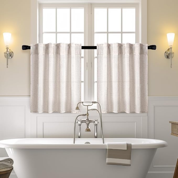 MIULEE Natural Linen White Kitchen Curtains 30 Inch Long 2 Panels Farmhouse | - Image 2