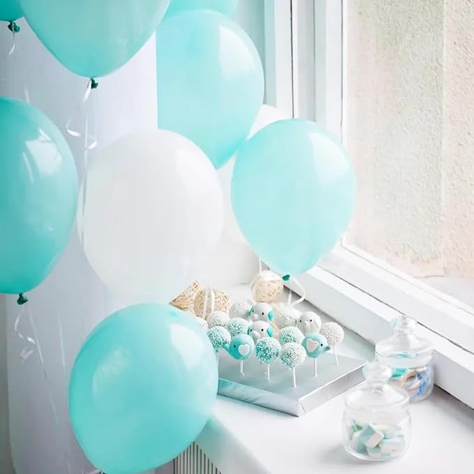 Teal Blue and Silver Balloons, 60 Packs 12Inch Teal and Metallic Silver Balloons - Image 6