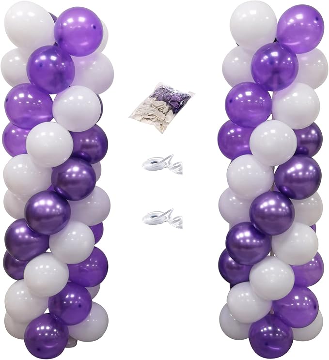 100Pcs Purple and White Column Tower Balloons by MOXMAY