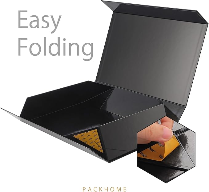 PACKHOME 6 Extra Large Gift Boxes 17.5x11.3x4.3 Inches, Sturdy Shirt Boxes with Magnetic Lids for Clothes and Large Gifts (Glossy Black)