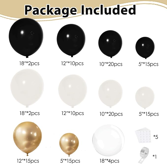 Black Gold White Sand Clear Balloons Arch Kit, Party Decor. | Black, chrome gold - Image 2
