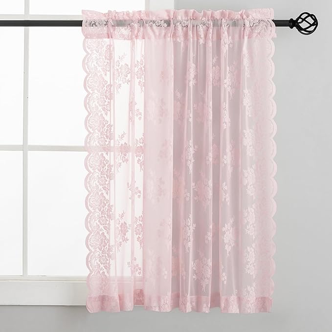 Kotile Pink Sheer Lace Curtains - Image 6