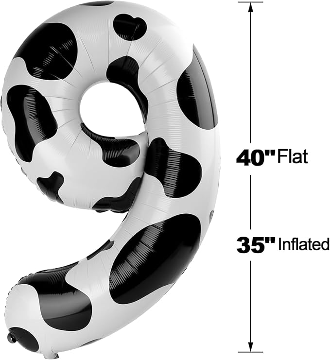 Cow Print Number 9 Balloon 40 inch, Cow Birthday Party Balloons Decorations | - Image 2