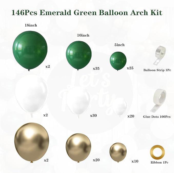 Emerald Green White Gold Balloon Garland Arch Kit, Dark Hunter Forest Green - Image 2
