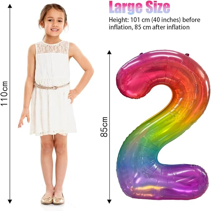 Rainbow Number 2 Balloon 40 Inch Rainbow 2 Balloon Giant Helium Foil Number 0 - Image 2