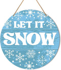 Muktoujaumai Winter Sign Front Door Decor, Christmas Round Hanging Sign Decor Snowflake Xmas Holiday Wall Decorations Winter Wood Sign for Door, Porch, Home, Let It Snow