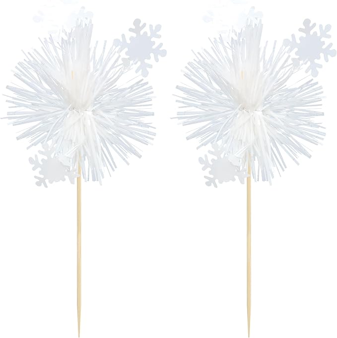 Gyufise 20Pcs Foil Firework Cupcake Toppers Sparkle Tinsel Cake Toppers Tinsel - Image 4